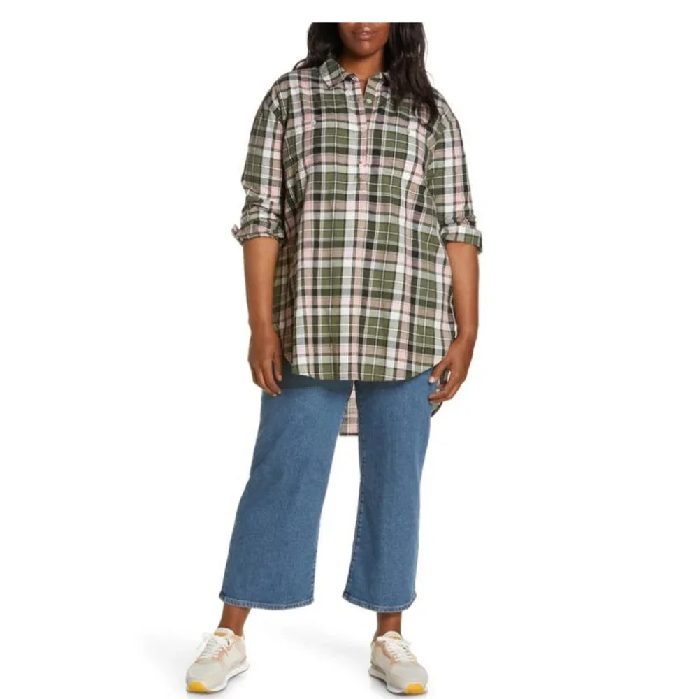 CASLON Plaid Long Sleeve Cotton Shirt In Green Sorrel Lena Plaid Size XXS